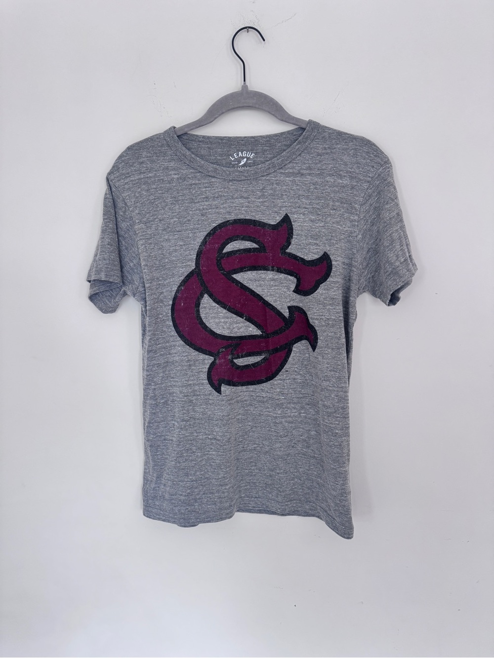 University of South Carolina League Gray Short Sleeve Tee w/ Maroon Script Logo